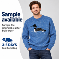 Pull en tricot jacquard bleu pour homme FNJIA, motif oiseau d'eau, col rond, fabrication sur mesure OEM, fabricant de vêtements