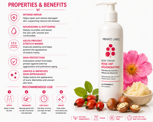 Crema Corpo al Rosa Mosqueta 300ml OEM con Etichetta Privata |   Crema Riparatrice Anti-Età per Smagliature e Cicatrici |   Vegano |   Prodotto in Spagna UE - Product Image 3