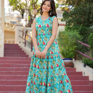 Vestido de mujer sin mangas informal bordado étnico de rayón ligero de calidad superior - Product Image 1