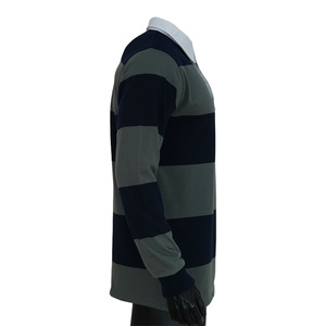 เสื้อโปโลแขนยาวสำหรับผู้ชายเสื้อโปโลผ้าคอตตอนลายทางปักโลโก้ - Product Image 3