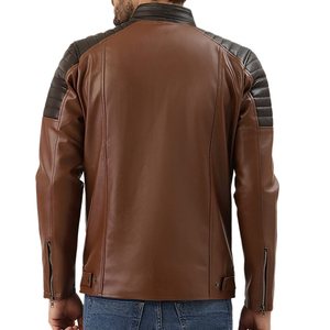 Nouvelles vestes de motard en cuir à col montant pour hommes Vente en gros OEM de vêtements de sport en cuir chauds d'hiver faits sur mesure - Product Image 2