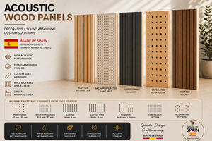 Paneles Acústicos de Madera MDF Perforados y Ranurados, Absorbentes de Sonido, para Pared y Techo, Diseño Minimalista para Oficina, Hechos en España - Product Image 1