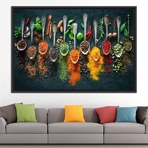 Toile imprimée : Art culinaire indien vibrant pour la décoration de cuisine, toile encadrée noire - Product Image 1