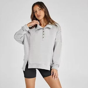 2025 sudadera de gran tamaño para mujer, Jersey informal de manga larga con botones y cuello de pico, Tops holgados, trajes de moda de otoño, traje personalizado para mujer - Product Image 1