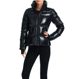 Veste matelassée noire pour femme, col coussin, fermeture éclair, manches longues, vêtement d'hiver, couleur unie, tissu en velours côtelé - Product Image 3
