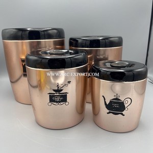 ภาชนะใส่กาแฟชาในครัวชุดเคลือบทองแดงขัดเงาแฟนซี2ชิ้นภาชนะดีบุกรูปทรงกลมทันสมัย - Product Image 3