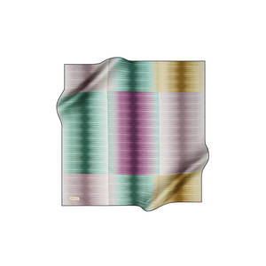<b>Green</b> Crepe Satin Striped Square Scarf-<b>Silk</b> Cotton Handkerchief - Product Image 1