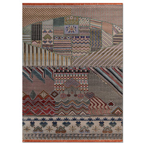 Tapis Manchaha Lev-715 en laine et soie de bambou noué à la main, 9x12, rectangulaire, motif patchwork, pour la maison, le couloir, la chambre, tapis Jaipur - Product Image 1