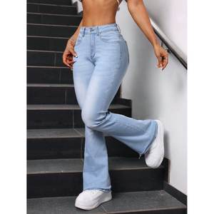 Vaqueros FUNKY de mezclilla lavada azul hielo para mujer, corte holgado, cintura alta, estilo acampanado, elásticos, a la moda, tallas 26 a 40 - Product Image 4