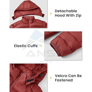 Chaqueta acolchada cálida y ligera para hombre, capucha desmontable, tela resistente al agua y 4 bolsillos, logotipo personalizado OEM directo de fábrica - Product Image 3
