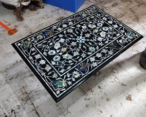 Mesa de comedor de mármol con piedra de nácar floral, muebles tradicionales hechos a mano con forma Rectangular - Product Image 2