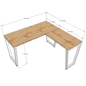 Modern L-Shaped 140x150cm Space-Saving Dining <b>Desk</b> <b>Foldable</b> Extendable Made Melamine-Coated Plywood Trapeze Iron Legs (HBTC038) - Product Image 6