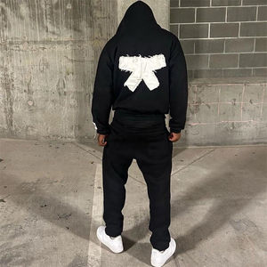 Ensemble de survêtement unisexe personnalisé vintage d'hiver en coton tissé avec appliques, comprenant un sweat à capuche et un pantalon de jogging zippé intégral pour homme 100% coton - Product Image 5