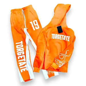 Ropa de calle unisex, conjunto de Sudadera con capucha y cremallera de cara completa personalizada, chándal deportivo con patrón sólido, bolsillo personalizado en blanco 100% - Product Image 6