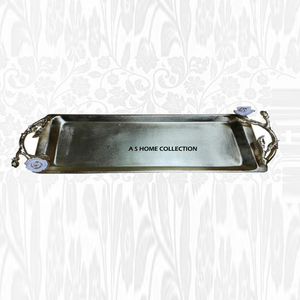 High On Demand Creative <b>Tray</b> Oval Shaped <b>Tray</b> <b>Mirror</b> Polished <b>With</b> Golden Finished Handles Metal Home Decor - Product Image 3