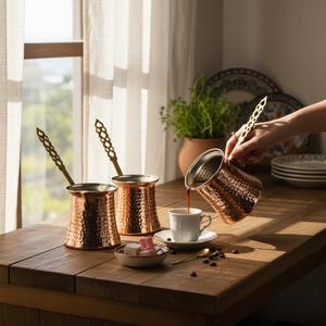 Copper Classic 3-Piece Coffee <b>Pot</b> <b>Set</b> Oriental Handgrip Handle for <b>Tea</b> Milk Drinkware Composed Ceramic Plastic Glass Metal - Product Image 3