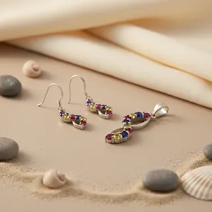 Ensemble collier et boucles d'oreilles en argent 925 multi-pierres géométriques en cristal pour femme Art Palace, bijoux de mariage de luxe - Product Image 3