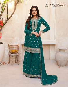 El último diseñador Faux Georgette Hilo Bordado Secuencia Fancy Sharara Suit By FabZone - Product Image 3