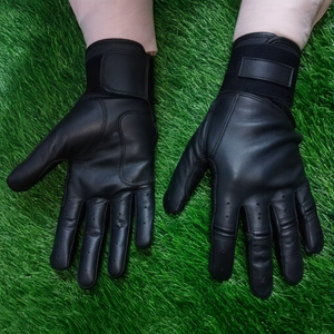 Black Leather Baseball Batting Gloves Elite Grip Eco Friendly Custom <b>Logo</b> Ambidextrous Hook Loop Closure High Quality Sports - Product Image 1
