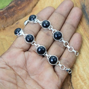 925 Sterling Silver Cuff <b>Bracelet</b> with Black Onyx Gemstone and Diamond Vintage Religious Style for Weddings and Parties - Product Image 2