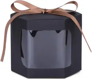 Gift Boxes with Display Windows Hexagonal Paper Boxes with lids suitable for wedding party birthday gift boxes