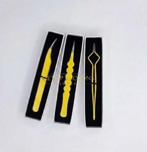 Pince à épiler pour extensions de cils GETUP BROSONS IMPEX de haute qualité, en acier inoxydable, pointe lisse, 10 mm, revêtement en poudre jaune - Product Image 6