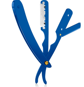 Maquinilla de afeitar de borde recto de peluquero profesional azul con 100 cuchillas de paquete 100 por ciento de acero inoxidable POR ANAAIF - Product Image 2