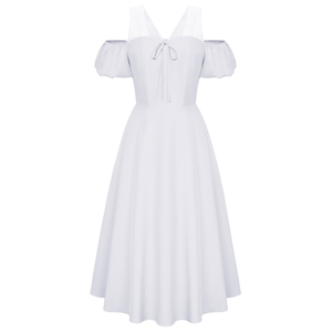 Personnalisé femmes Vintage épaule froide <span class=keywords><strong>robe</strong></span> à manches courtes maille Patchwork A-ligne 1940S épaule froide balançoire robes pour les femmes - Product Image 2