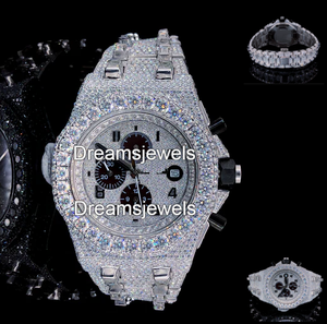 Montre de luxe Hip Hop personnalisable, entièrement sertie de pierres VVS, en acier inoxydable, cadran rond de 46 mm, 5 mm d'épaisseur, mouvement à quartz analogique, verre, style antique - Product Image 2