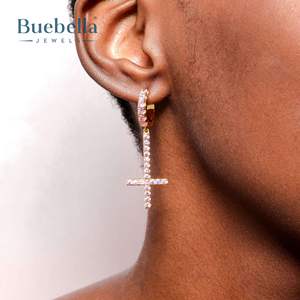 Vente chaude 925 Sterling Silver 14k Or Glacé Inversé Croix Boucles D'oreilles pour hommes Cadeau Rappeur Style Bijoux - Product Image 2