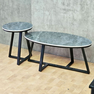 Modern Style Elip Design Double <b>Sofa</b> <b>Table</b> with Nesting Feature Stone Top and Iron Legs-TT68212 - Product Image 4