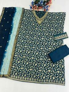 Ensemble Salwar Kameez en soie pure de haute qualité avec broderies lourdes, léger, traditionnel, disponible en 4 couleurs - Product Image 6