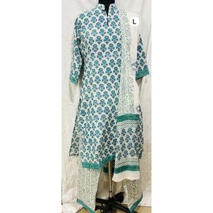 Ensemble Salwar Kameez en coton brodé avec dupatta, imprimé à la main, style pakistanais, robe indienne, tenue décontractée, matière épaisse, pour femme - Product Image 1