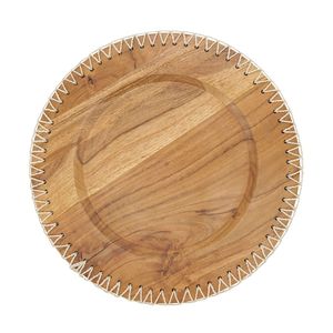 Bandeja con borde de cuentas de madera con acabado pulido de grano redondo de servicio natural y borde de cuentas decorativas - Product Image 6