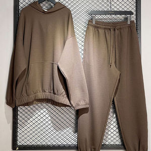 Jersey de peso pesado para hombre, chándal de algodón tejido con gofres, sudaderas con capucha y pantalones de chándal sólidos, conjunto de dos piezas para correr de primavera - Product Image 1