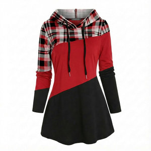 Prix de gros, sweat-shirt à capuche personnalisé pour femmes, à carreaux, à manches longues, décontracté, tunique féminine, pull, haut, robe, sweat-shirt à capuche - Product Image 3