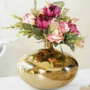 แจกันดอกไม้โลหะทรงกลมขัดเงาสีทองสวยงามอุปกรณ์ตกแต่งบ้านและห้อง - Product Image 1
