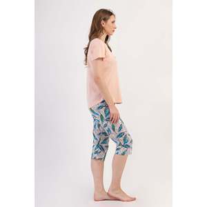 Conjunto de pantalón capri y top de cuello redondo KADIN P.SUPREM O YAKA KISA KOL ETEGI OVAL - Rosa suave - Rosa suave - Product Image 3