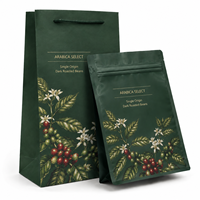 Sachet à café à fond plat imprimé sur mesure, de qualité alimentaire, recyclable, avec soufflet latéral et fermeture éclair pour l'emballage de grains de café et de thé