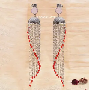 Nouvelle arrivée oxydé argent plaqué perle balancent longues boucles d'oreilles Style bohème bijoux ethniques lustre boucles d'oreilles pour les femmes portent - Product Image 1
