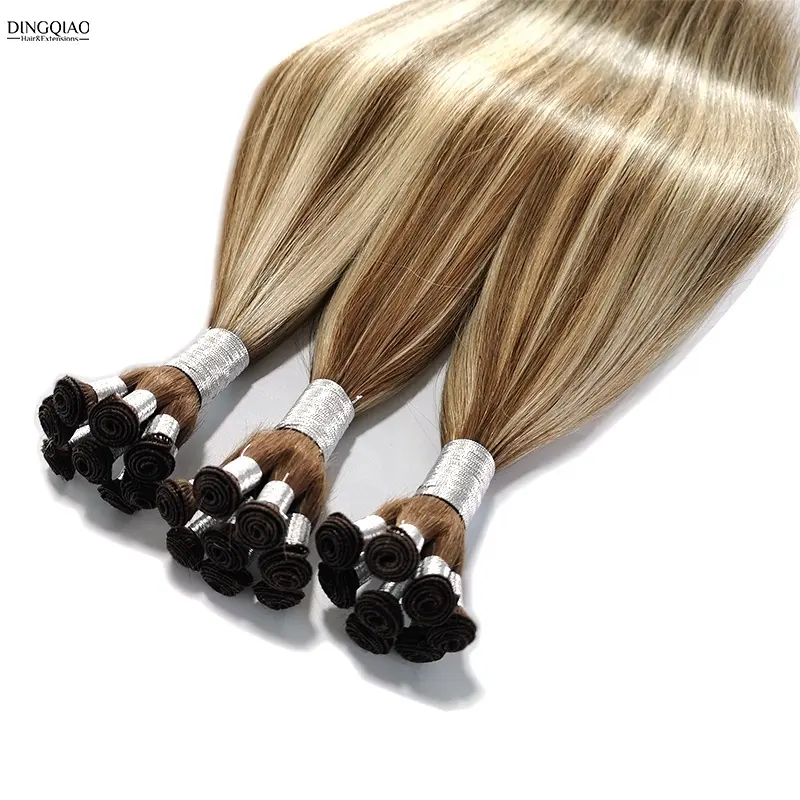DINGQIAO Hand Tied Weft Hair Extensions 14"-24" D8/613 Brown Blonde Raw Indian 100% Human Virgin Hair Vendors