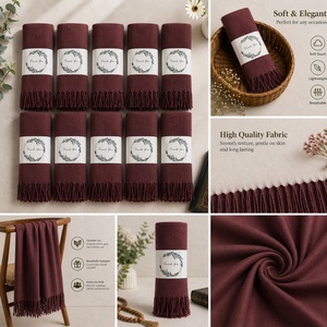 Maroon <b>Pashmina</b> Shawls <b>Wedding</b> Party Bridal Wraps Large Scarfs for Women Long Fashion Solid Shawl - Product Image 4
