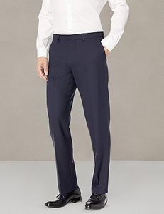 Pantalon droit à jambes larges, bleu marine uni, 100% coton, respirant, pantalon de bureau formel pour hommes. - Product Image 4
