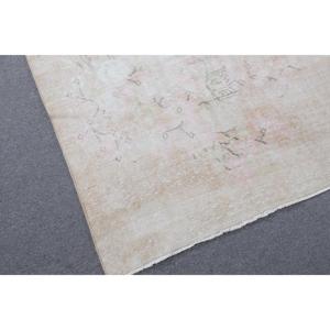 พรมตุรกีโบราณขนาดใหญ่ 6.7x10.1 ฟุต พรมขนสัตว์สีเบจ - Product Image 4