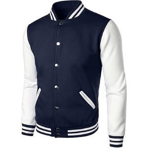 Chaqueta Letterman Azul Marino con Mangas Blancas, Chaqueta Varsity Azul Marino Oscuro y Blanco, Ropa Urbana con Estilo - Product Image 3