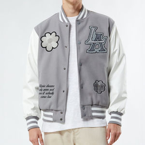 Men's Vintage Leather Varsity <b>Jacket</b> with Wool Chenille <b>Embroidery</b> Stand Collar Custom Logo Baseball Letterman Design for Winter - Product Image 1