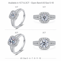 Bague de fiançailles en moissanite couleur D VVS, taille coussin, en argent sterling S925, ajustable, 1ct 2ct 3EX Cut