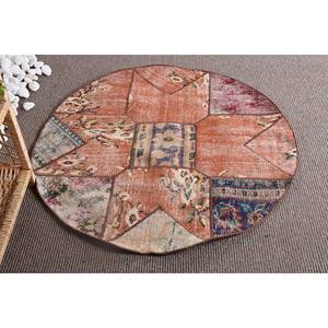 Tapis en laine patchwork orange vintage 3.3x3,4 pieds Style turc motif rectangle de grande surface pour l'été pour l'entrée tapis de chambre d'adolescent - Product Image 4