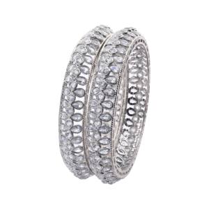Modern Luxury Orthodox Ethnic Style Brass <b>Bangles</b> <b>Set</b> Reverse AD Silver-Plated Wedding Channel Setting Bracelets for Women - Product Image 1