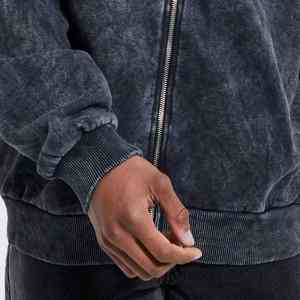 Sudadera con Capucha Personalizable al por Mayor, MOQ Bajo, Talla Grande, para Hombre, con Cierre Completo, para Invierno, Negra, de Secado Rápido, Transpirable, con Bolsillo - Product Image 3